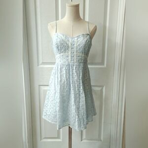 H&M Divided White Eyelet Mini Dress Size 10 Summer Boho Cottagecore Style